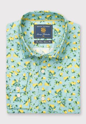 Regular Fit Mint Green with Lemons Print Cotton Shirt