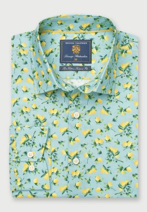 Tailored Fit Mint Green with Lemons Print Cotton Shirt