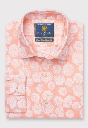 Regular Fit Apricot with Clams Print Linen Cotton Shirt