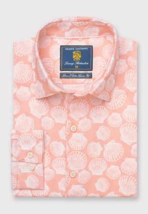Tailored Fit Apricot with Clams Print Linen Cotton Shirt