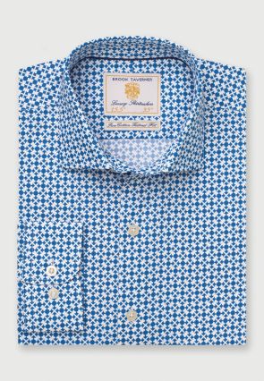 Tailored Fit Blue Print Cotton Shirt