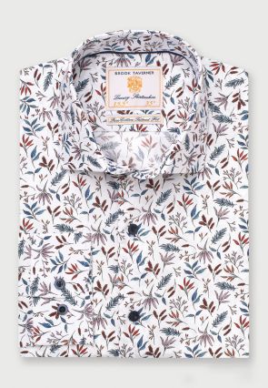 Tailored Fit Multicoloured Leaf Print Cotton Shirt