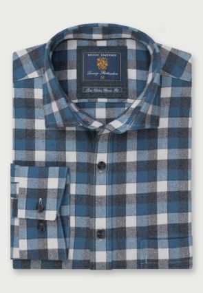 Regular Fit Air Force Blue Melange Check Cotton Shirt