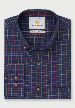 Regular Fit Navy Tattersall Check Cotton Shirt