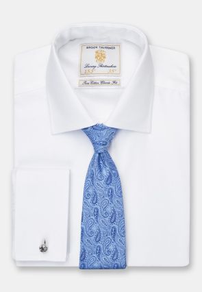Tailored Fit Double Cuff White Herringbone Cotton Shirt
