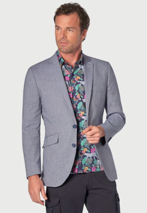 Tailored Fit Anderson Blue Puppytooth Cotton Linen Jacket