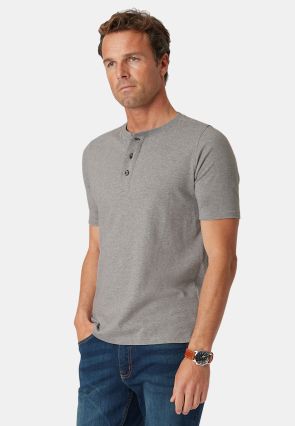 Askrigg Silver Grey Marl Pure Cotton Henley T-Shirt