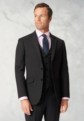 Tailored Fit Avalino Charcoal Pinstripe Suit - Vest Optional