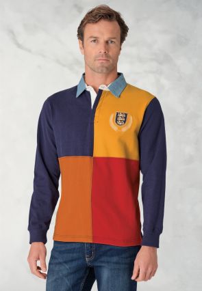 Ayckbourn Red, Navy, Ginger and Gold Harlequin Rugby Shirt