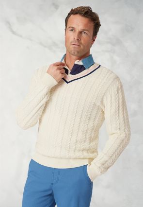 Benjamin Ecru Cotton V-Neck Cricket Style Jumper