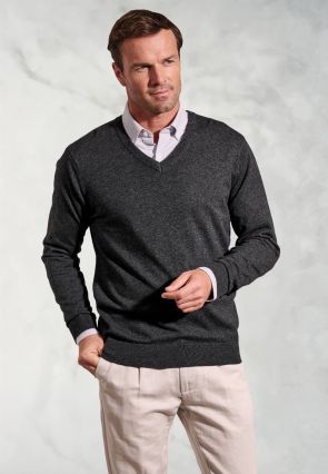 Berlin Charcoal Cotton Merino V-Neck Jumper
