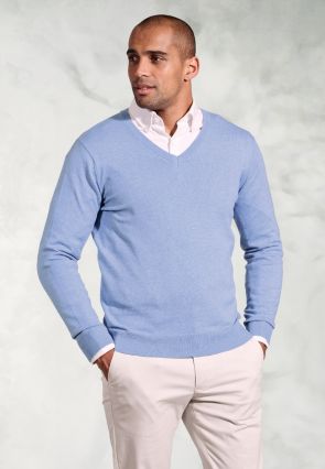 Berlin Sky Blue Cotton Merino V-Neck Jumper