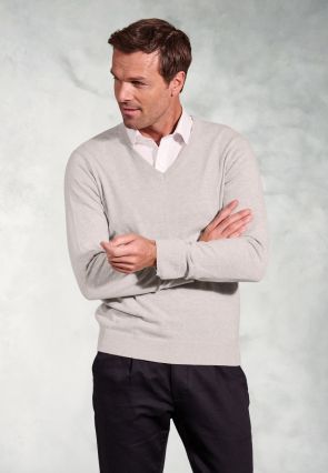Berlin Stone Cotton Merino V-Neck Jumper