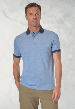 Bowrey Pure Cotton Sky Blue Melange Pique Polo Shirt