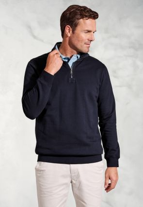 Brolin Navy Garment Dyed Zip Neck Sweatshirt