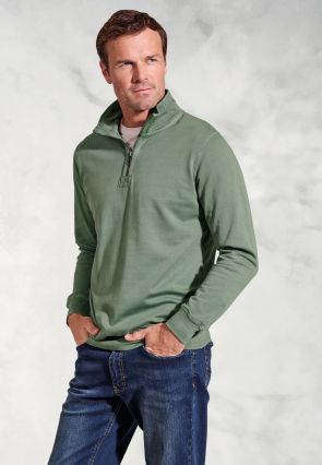 Brolin Khaki Garment Dyed Zip Neck Sweatshirt