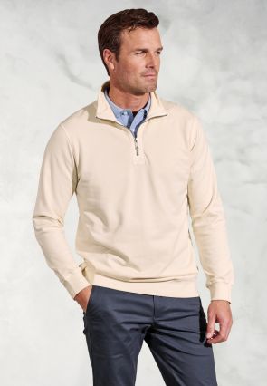 Brolin Ecru Garment Dyed Zip Neck Sweatshirt