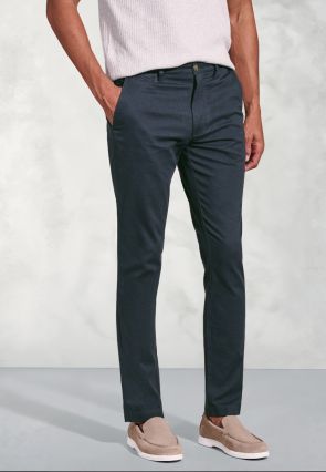 Tailored Fit Brosnan Navy Textured Cotton Stretch Chinos