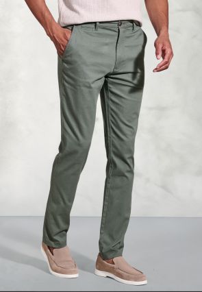 Regular Fit Brosnan Green Textured Cotton Stretch Chinos