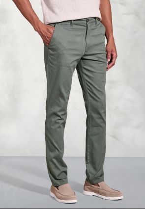 Tailored Fit Brosnan Green Textured Cotton Stretch Chinos