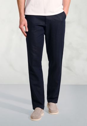 Regular Fit Caine Navy Linen Cotton Pants