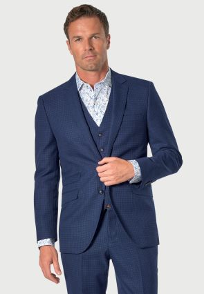 Tailored Fit Calder Blue Puppytooth Wool Rich Check Suit - Waistcoat Optional