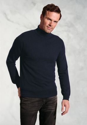 Navy Cashmere Roll Neck Jumper
