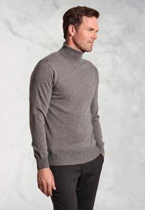 Taupe Cashmere Roll Neck Jumper
