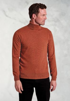 Burnt Orange Cashmere Roll Neck Jumper