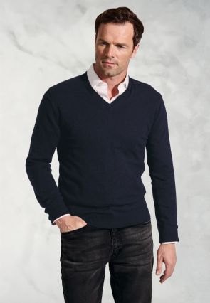 Navy Cashmere V-Neck Jumper