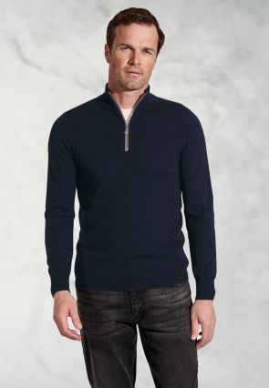 Navy Cashmere Zip Neck Jumper