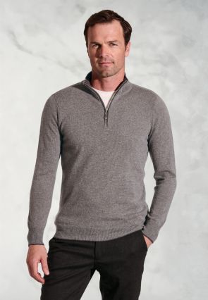 Taupe Cashmere Zip Neck Jumper