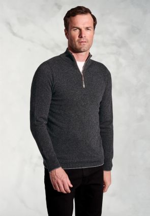 Charcoal Cashmere Zip Neck Jumper