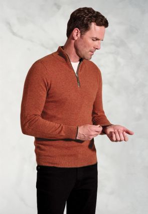 Burnt Orange Cashmere Zip Neck Jumper