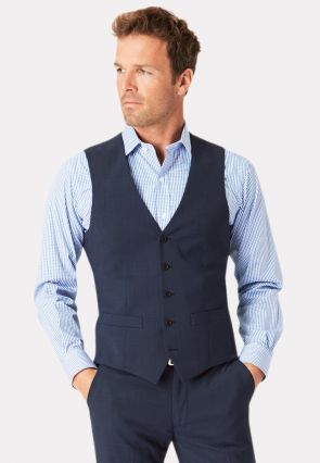 Tailored Fit Cassino Navy Check Washable Waistcoat