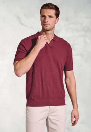 Clift Claret Notch Neck Leno Knit Cotton Polo Shirt