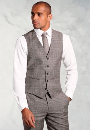 Tailored Fit Coltrane Chestnut Brown POW Check Pure New Wool Suit Waistcoat
