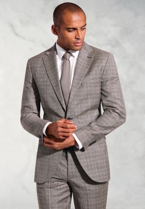 Tailored Fit Coltrane Chestnut Brown POW Check British Pure New Wool Suit - Vest Optional