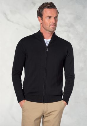 Columbus Black Zip Through Cardigan