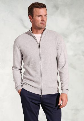 Connery Grey Ripple Stitch Zip Through Cardigan