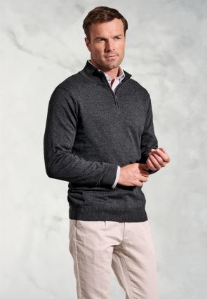 Copenhagen Charcoal Cotton Merino Zip Neck Jumper