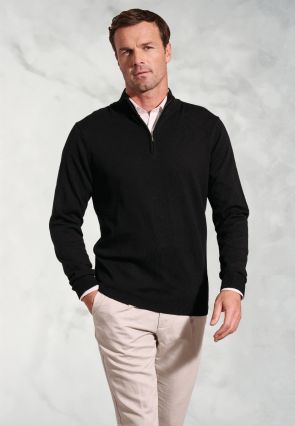 Copenhagen Black Cotton Merino Zip Neck Jumper