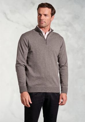 Copenhagen Taupe Cotton Merino Zip Neck Jumper