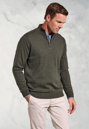 Copenhagen Moss Cotton Merino Zip Neck Jumper