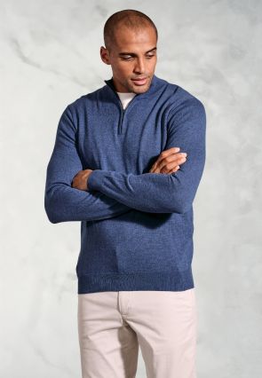 Copenhagen Denim Blue Cotton Merino Zip Neck Jumper