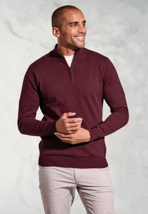 Copenhagen Burgundy Cotton Merino Zip Neck Jumper
