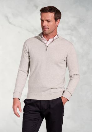 Copenhagen Stone Cotton Merino Zip Neck Jumper