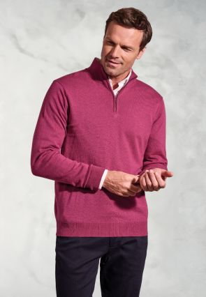 Copenhagen Raspberry Cotton Merino Zip Neck Jumper