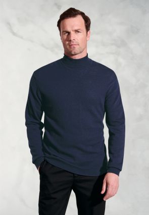Cornwall Navy Cotton Merino Roll Neck Jumper