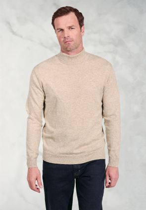 Cornwall Stone Cotton Merino Roll Neck Jumper